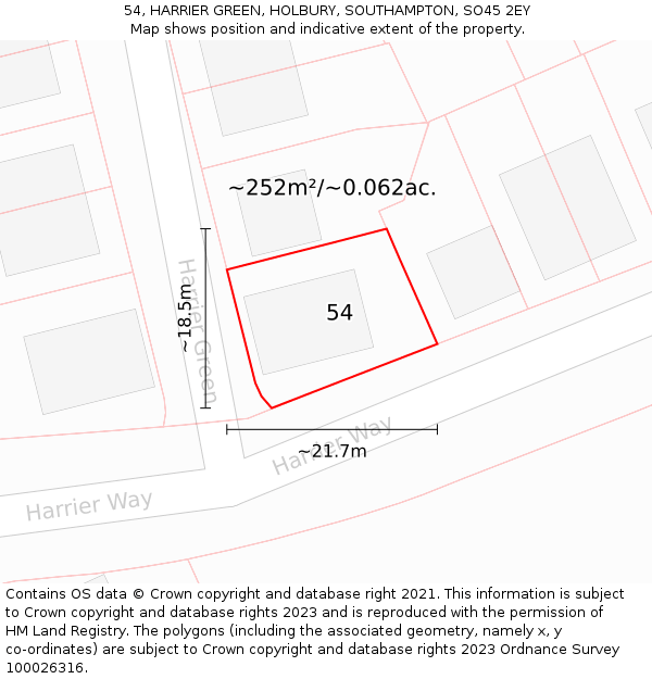 54, HARRIER GREEN, HOLBURY, SOUTHAMPTON, SO45 2EY: Plot and title map