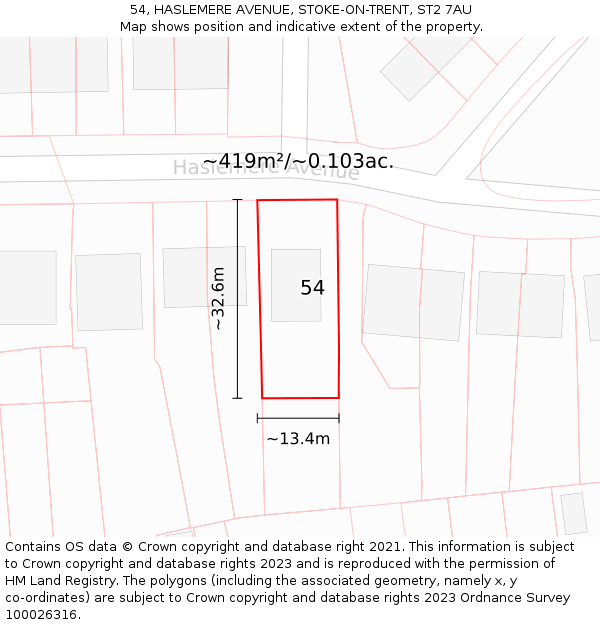 54, HASLEMERE AVENUE, STOKE-ON-TRENT, ST2 7AU: Plot and title map