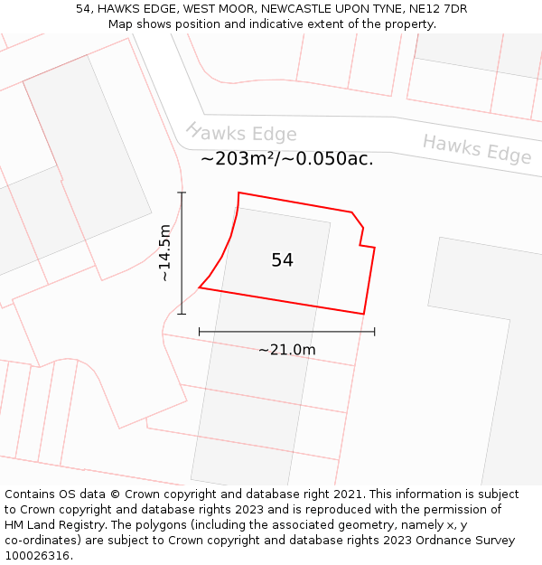 54, HAWKS EDGE, WEST MOOR, NEWCASTLE UPON TYNE, NE12 7DR: Plot and title map