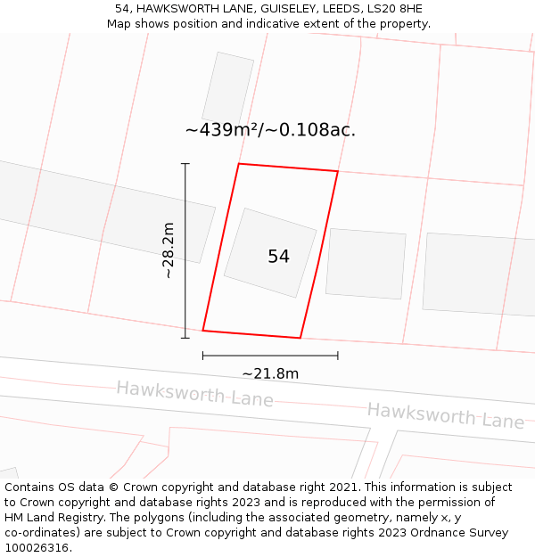 54, HAWKSWORTH LANE, GUISELEY, LEEDS, LS20 8HE: Plot and title map