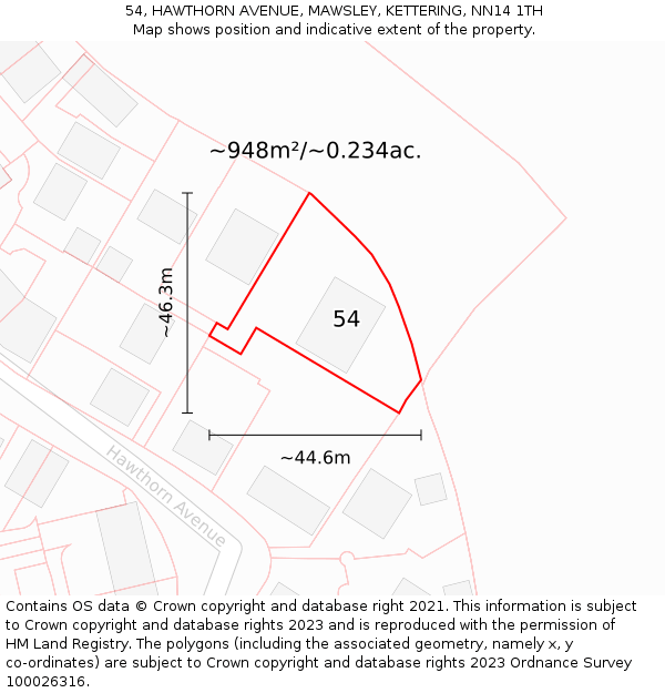 54, HAWTHORN AVENUE, MAWSLEY, KETTERING, NN14 1TH: Plot and title map