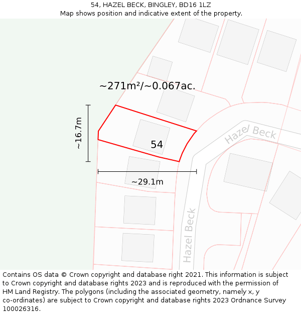 54, HAZEL BECK, BINGLEY, BD16 1LZ: Plot and title map