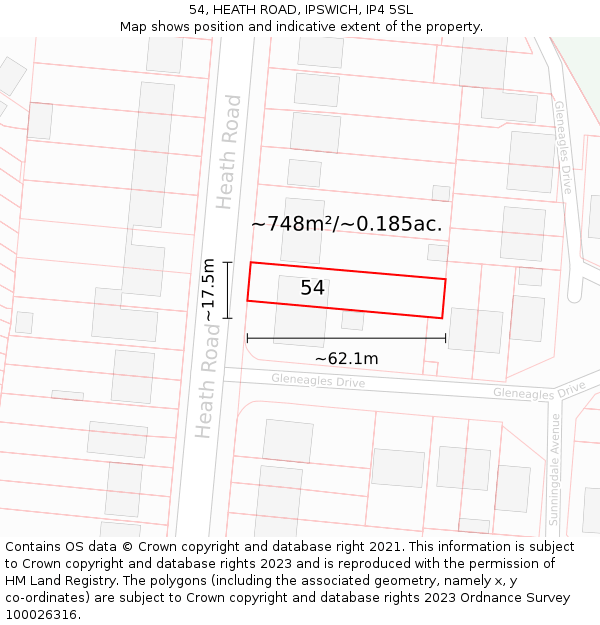 54, HEATH ROAD, IPSWICH, IP4 5SL: Plot and title map