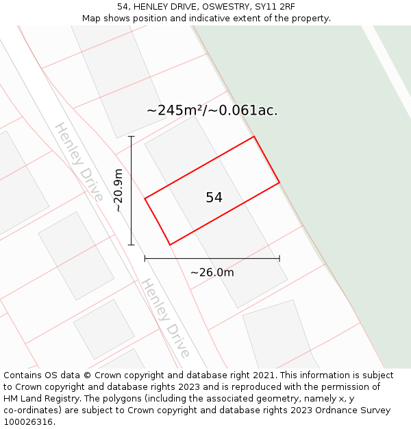 54, HENLEY DRIVE, OSWESTRY, SY11 2RF: Plot and title map