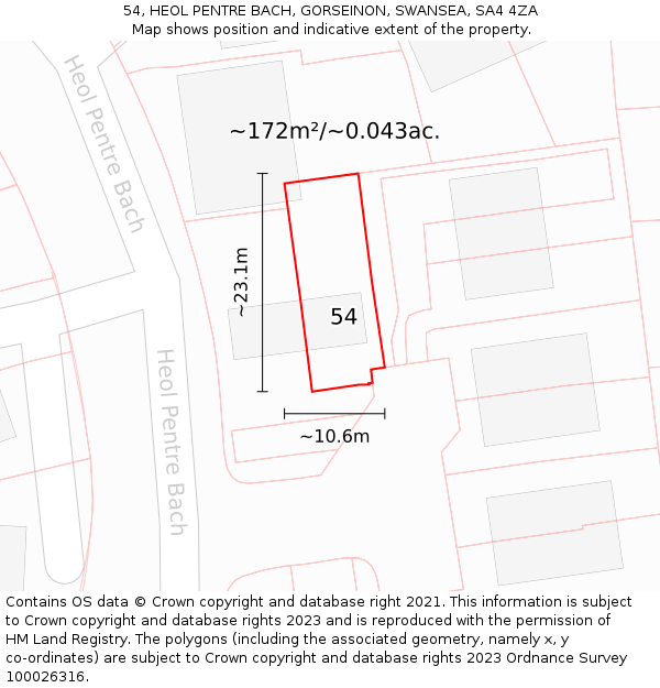 54, HEOL PENTRE BACH, GORSEINON, SWANSEA, SA4 4ZA: Plot and title map