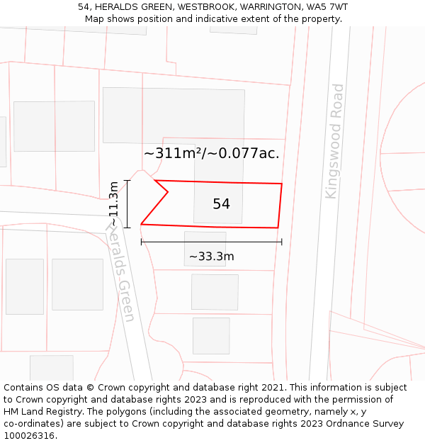 54, HERALDS GREEN, WESTBROOK, WARRINGTON, WA5 7WT: Plot and title map