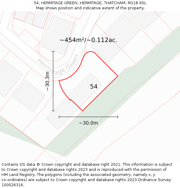 54, HERMITAGE GREEN, HERMITAGE, THATCHAM, RG18 9SL: Plot and title map