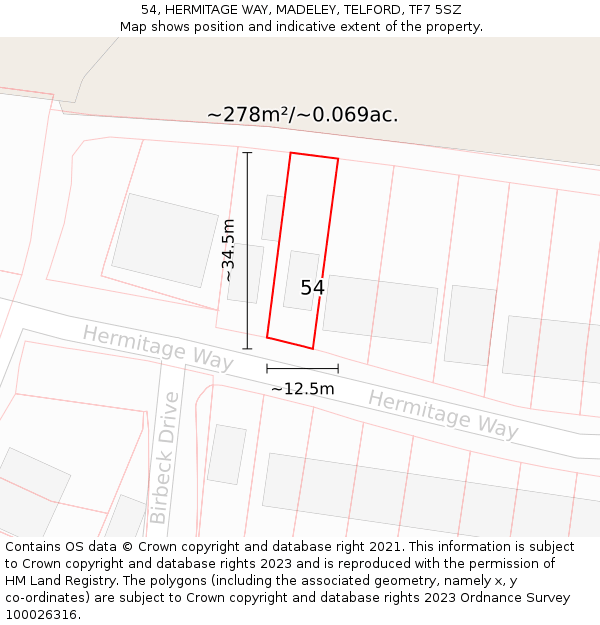 54, HERMITAGE WAY, MADELEY, TELFORD, TF7 5SZ: Plot and title map