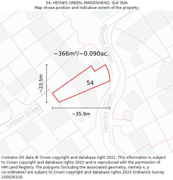 54, HEYNES GREEN, MAIDENHEAD, SL6 3NA: Plot and title map