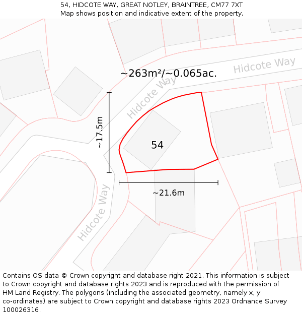 54, HIDCOTE WAY, GREAT NOTLEY, BRAINTREE, CM77 7XT: Plot and title map