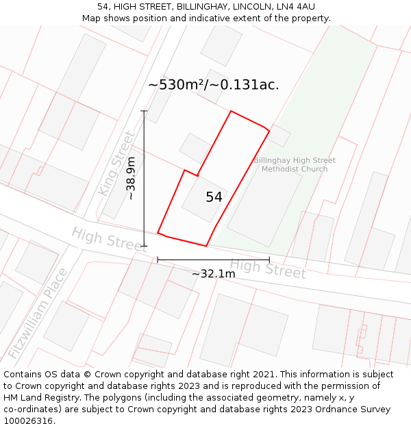 54, HIGH STREET, BILLINGHAY, LINCOLN, LN4 4AU: Plot and title map