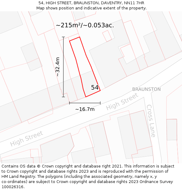 54, HIGH STREET, BRAUNSTON, DAVENTRY, NN11 7HR: Plot and title map