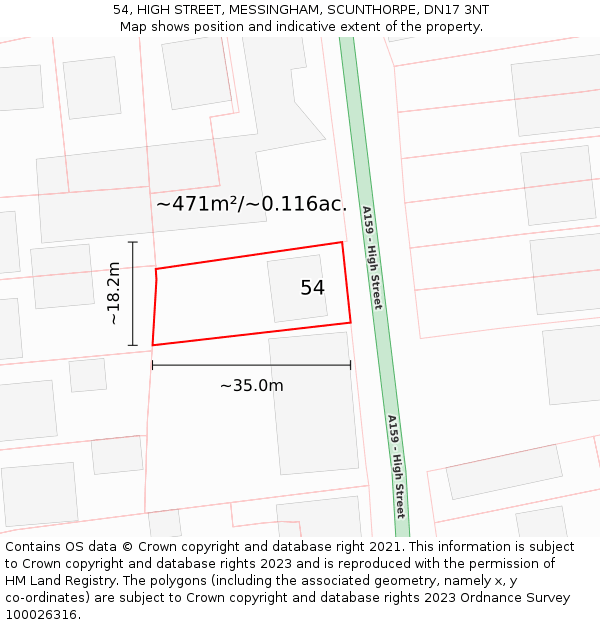 54, HIGH STREET, MESSINGHAM, SCUNTHORPE, DN17 3NT: Plot and title map