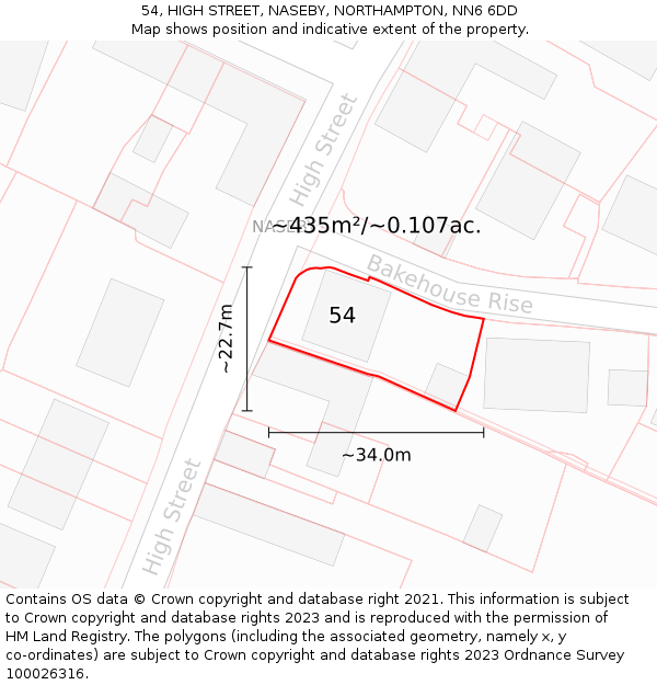 54, HIGH STREET, NASEBY, NORTHAMPTON, NN6 6DD: Plot and title map