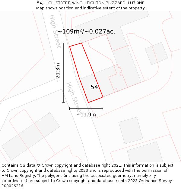 54, HIGH STREET, WING, LEIGHTON BUZZARD, LU7 0NR: Plot and title map