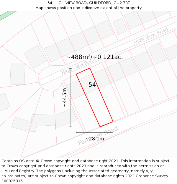 54, HIGH VIEW ROAD, GUILDFORD, GU2 7RT: Plot and title map