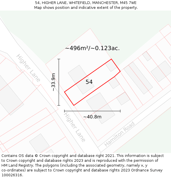 54, HIGHER LANE, WHITEFIELD, MANCHESTER, M45 7WE: Plot and title map