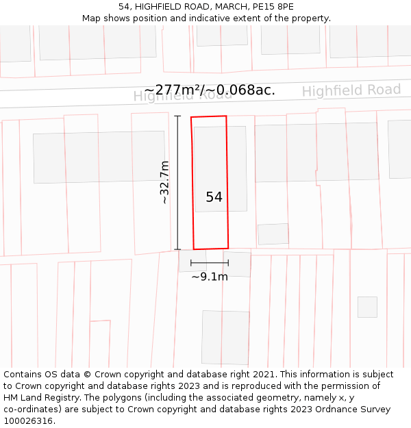 54, HIGHFIELD ROAD, MARCH, PE15 8PE: Plot and title map