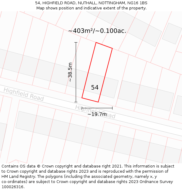 54, HIGHFIELD ROAD, NUTHALL, NOTTINGHAM, NG16 1BS: Plot and title map