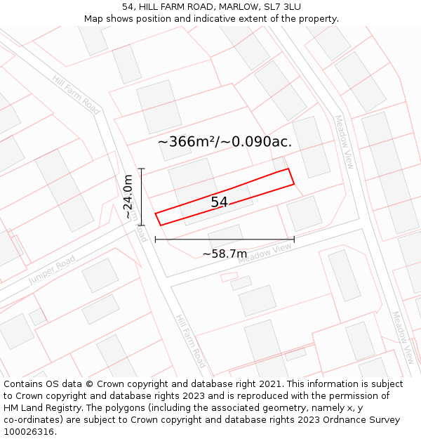 54, HILL FARM ROAD, MARLOW, SL7 3LU: Plot and title map