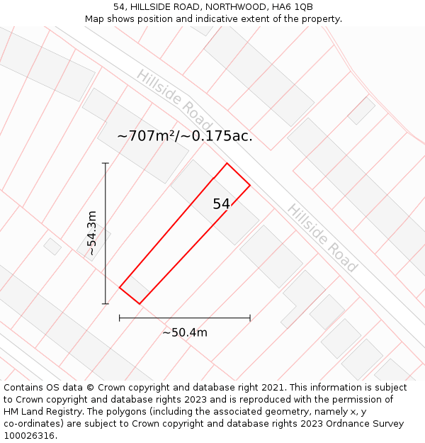 54, HILLSIDE ROAD, NORTHWOOD, HA6 1QB: Plot and title map