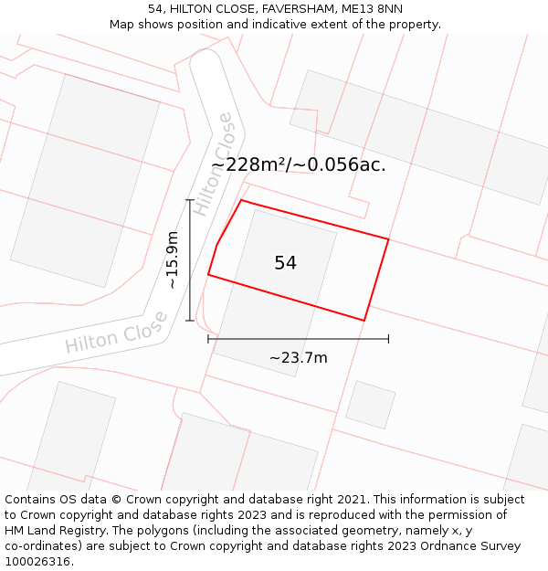 54, HILTON CLOSE, FAVERSHAM, ME13 8NN: Plot and title map