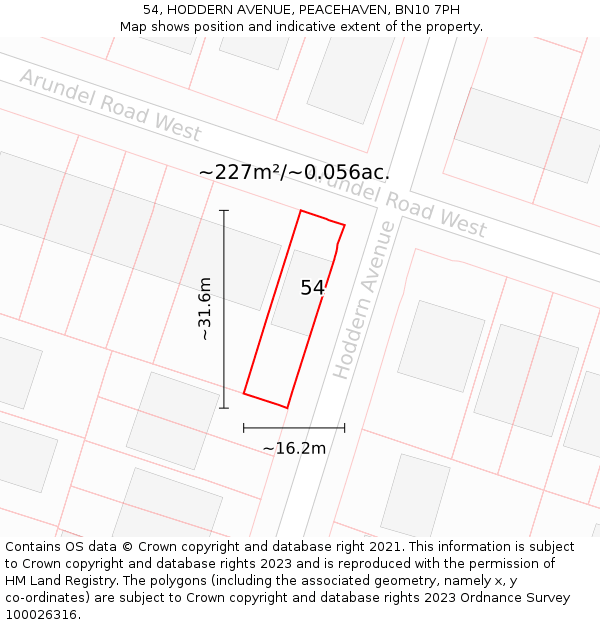 54, HODDERN AVENUE, PEACEHAVEN, BN10 7PH: Plot and title map