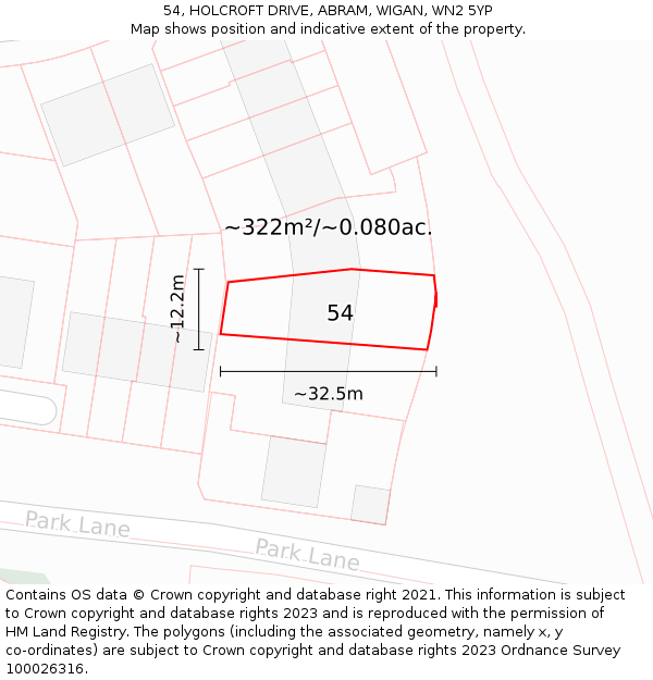 54, HOLCROFT DRIVE, ABRAM, WIGAN, WN2 5YP: Plot and title map