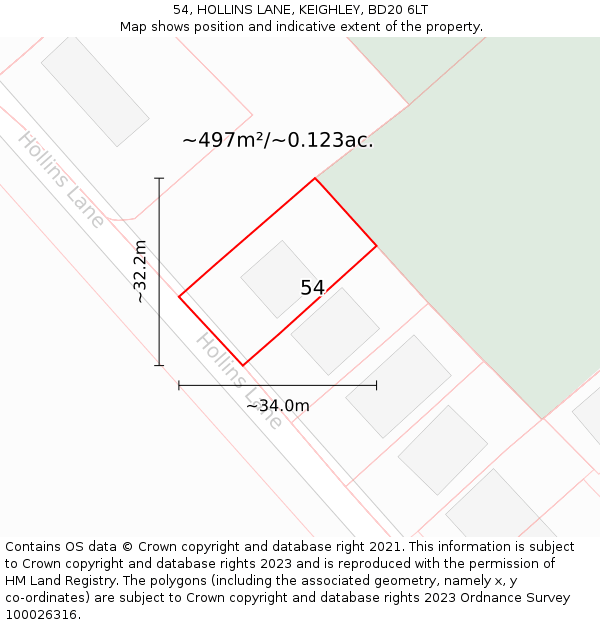 54, HOLLINS LANE, KEIGHLEY, BD20 6LT: Plot and title map