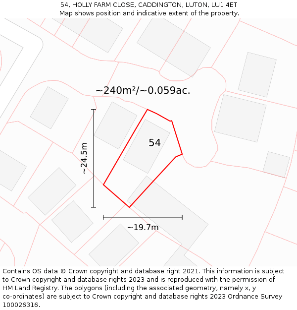 54, HOLLY FARM CLOSE, CADDINGTON, LUTON, LU1 4ET: Plot and title map