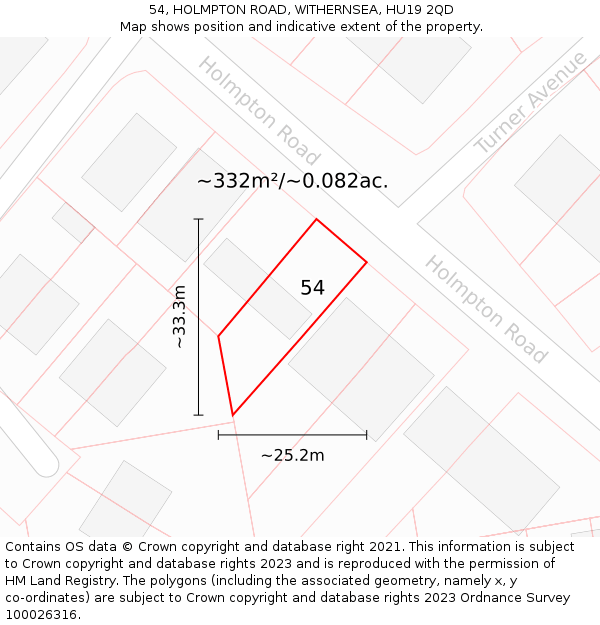 54, HOLMPTON ROAD, WITHERNSEA, HU19 2QD: Plot and title map