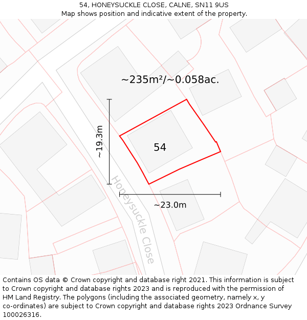 54, HONEYSUCKLE CLOSE, CALNE, SN11 9US: Plot and title map