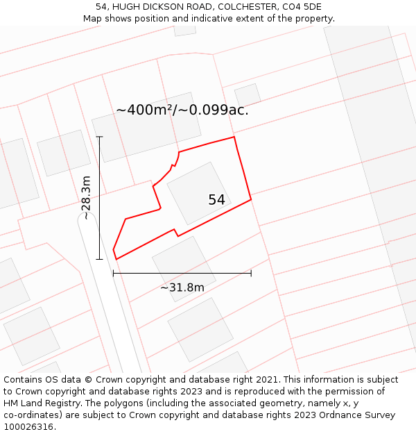 54, HUGH DICKSON ROAD, COLCHESTER, CO4 5DE: Plot and title map