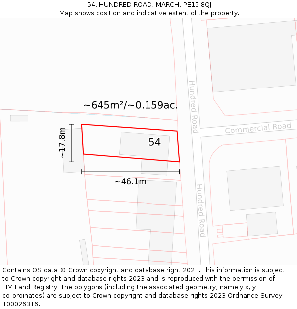 54, HUNDRED ROAD, MARCH, PE15 8QJ: Plot and title map