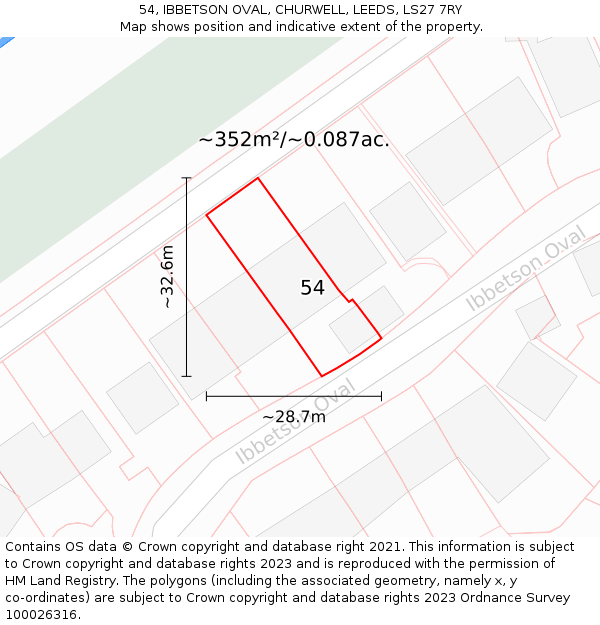 54, IBBETSON OVAL, CHURWELL, LEEDS, LS27 7RY: Plot and title map