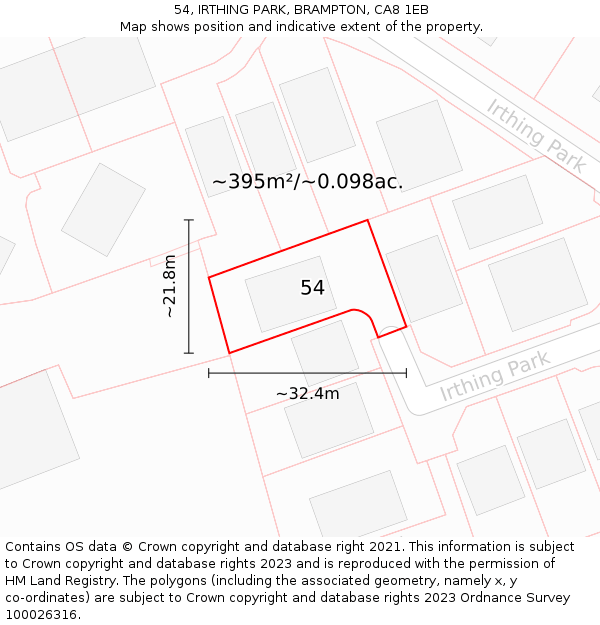 54, IRTHING PARK, BRAMPTON, CA8 1EB: Plot and title map