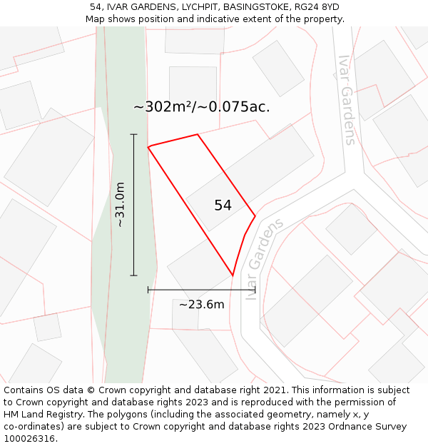 54, IVAR GARDENS, LYCHPIT, BASINGSTOKE, RG24 8YD: Plot and title map