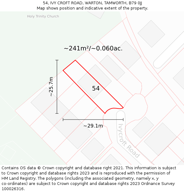 54, IVY CROFT ROAD, WARTON, TAMWORTH, B79 0JJ: Plot and title map