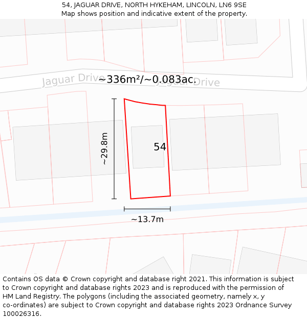 54, JAGUAR DRIVE, NORTH HYKEHAM, LINCOLN, LN6 9SE: Plot and title map