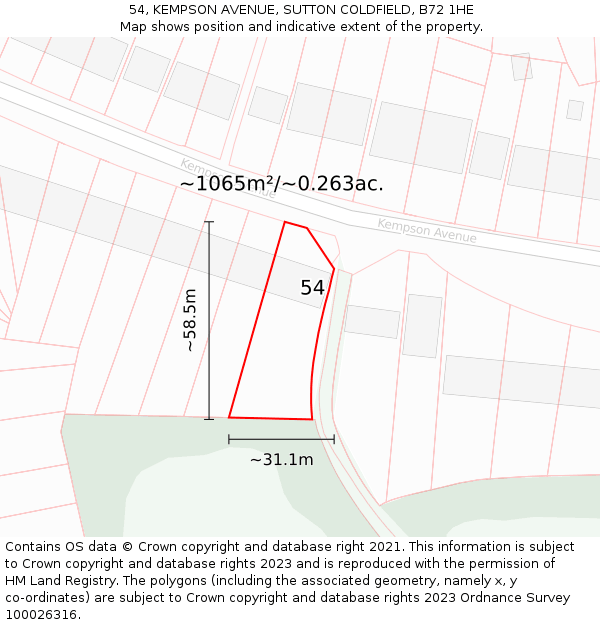 54, KEMPSON AVENUE, SUTTON COLDFIELD, B72 1HE: Plot and title map