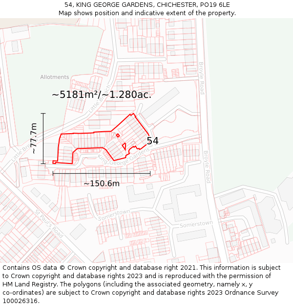 54, KING GEORGE GARDENS, CHICHESTER, PO19 6LE: Plot and title map