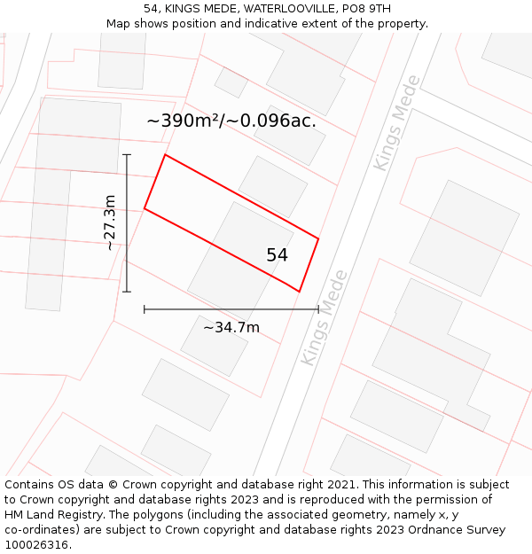 54, KINGS MEDE, WATERLOOVILLE, PO8 9TH: Plot and title map