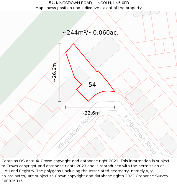 54, KINGSDOWN ROAD, LINCOLN, LN6 0FB: Plot and title map