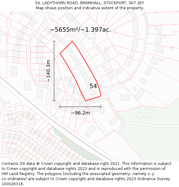 54, LADYTHORN ROAD, BRAMHALL, STOCKPORT, SK7 2EY: Plot and title map