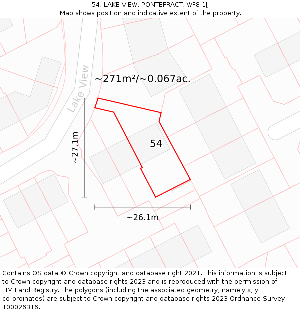 54, LAKE VIEW, PONTEFRACT, WF8 1JJ: Plot and title map