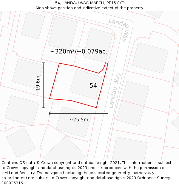 54, LANDAU WAY, MARCH, PE15 8YD: Plot and title map