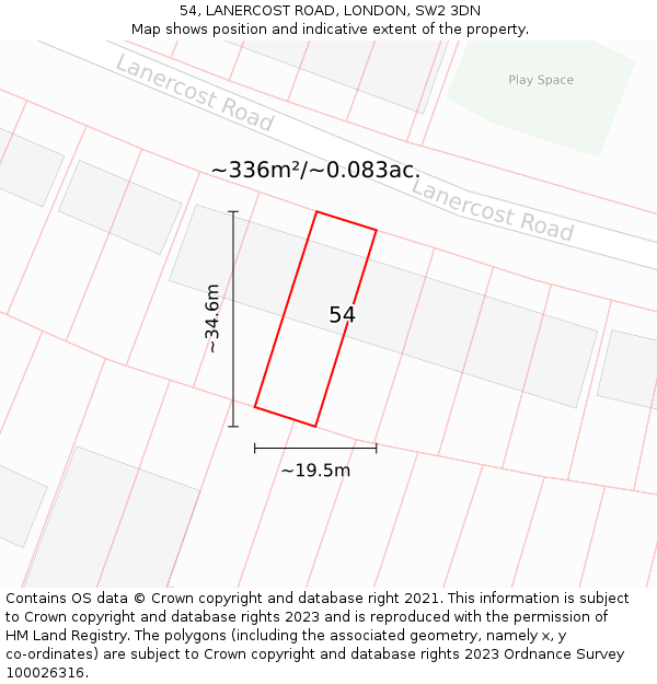 54, LANERCOST ROAD, LONDON, SW2 3DN: Plot and title map