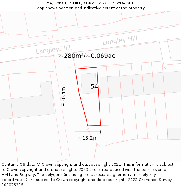 54, LANGLEY HILL, KINGS LANGLEY, WD4 9HE: Plot and title map