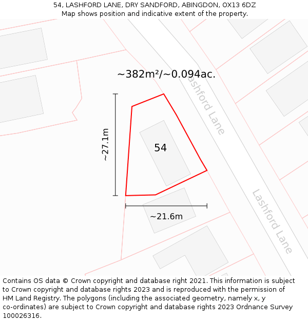 54, LASHFORD LANE, DRY SANDFORD, ABINGDON, OX13 6DZ: Plot and title map