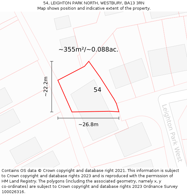 54, LEIGHTON PARK NORTH, WESTBURY, BA13 3RN: Plot and title map